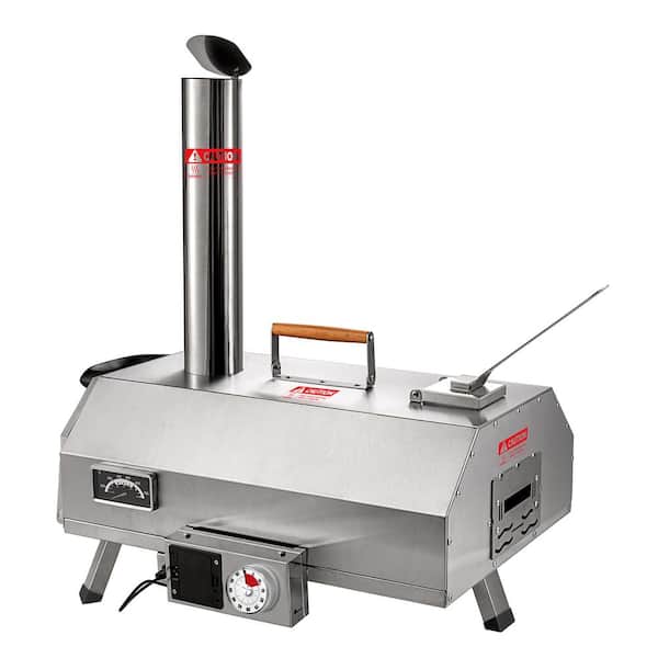 COOLSHARK 12 in. Wood Fired Pizza Oven Outdoor Silver Automatic Rotatable Pizza Oven with Timer, Thermometer, 10 Accessories