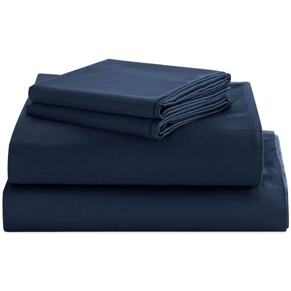 SUBRTEX 3-Piece Navy Solid Polyester Twin Sheet Set, Full Elasticity ...