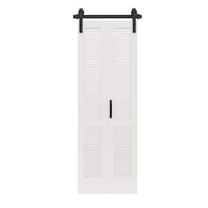 25 in. x 84 in. Solid Core White Finished MDF Louver Closet Bi-Fold Sliding Barn Door Slab with Hardware Kit