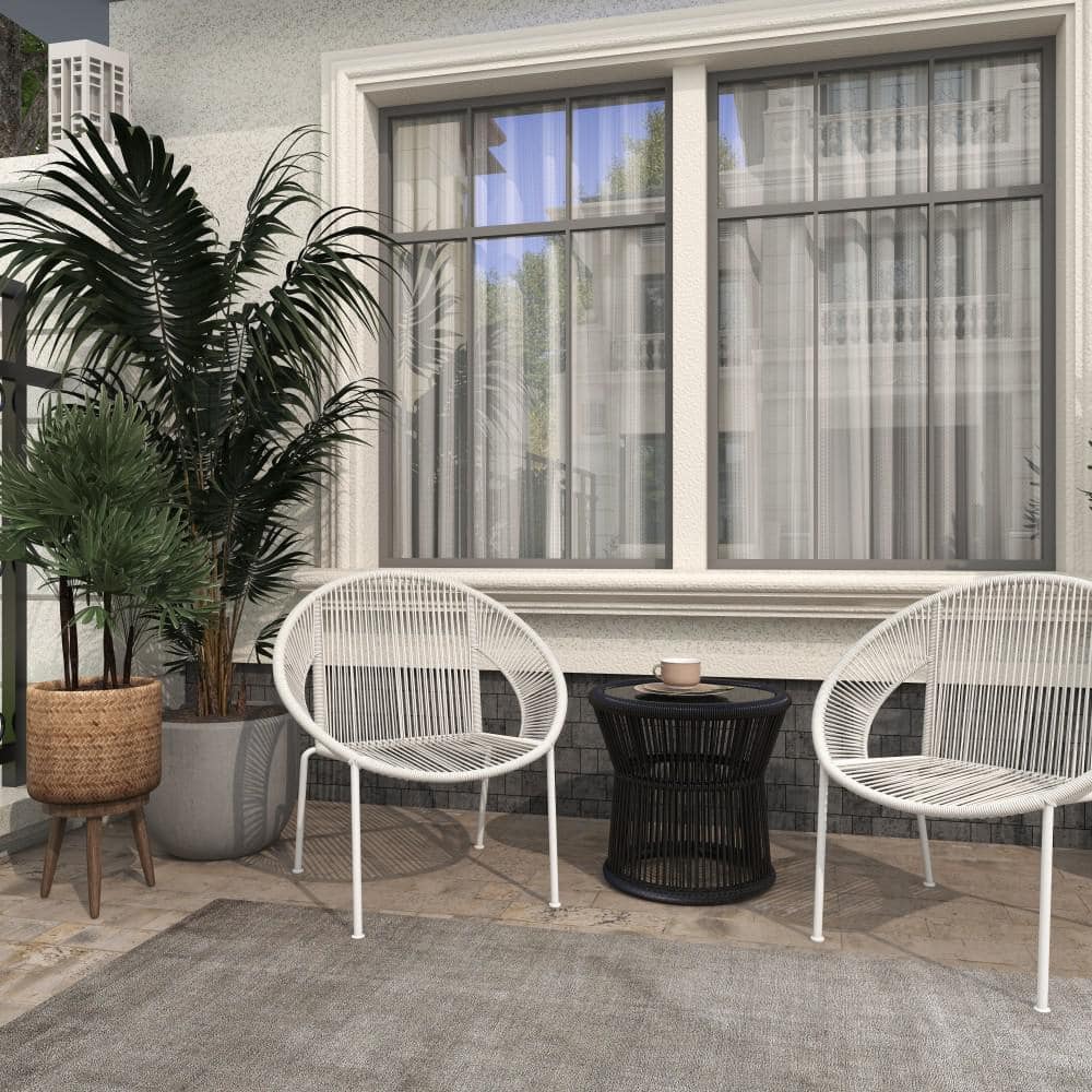 Luxe Modern White Woven Rattan Outdoor Dining Chair