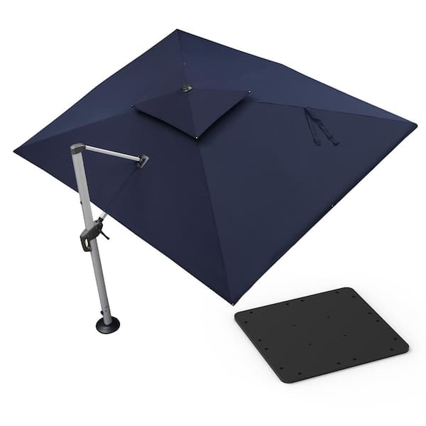 PURPLE LEAF 9 ft. x 12 ft. High-Quality Aluminum Cantilever Polyester Outdoor Patio Umbrella with Base Plate, Navy Blue