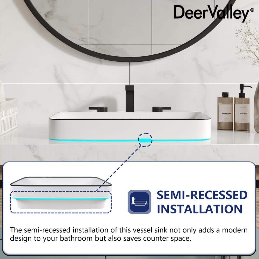 White and Black Ceramic Rectangular Above-Counter Vessel Sink