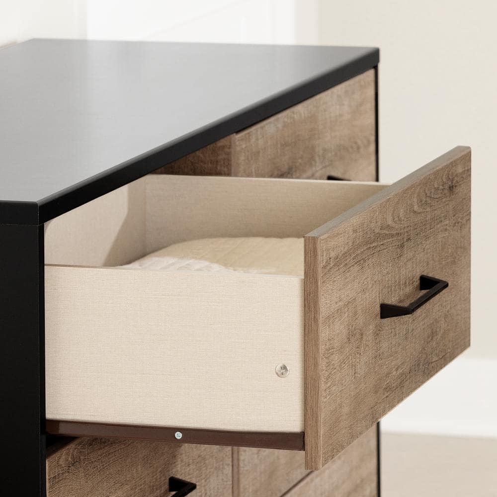 Weathered Oak and Matte Black Farmhouse Double Dresser