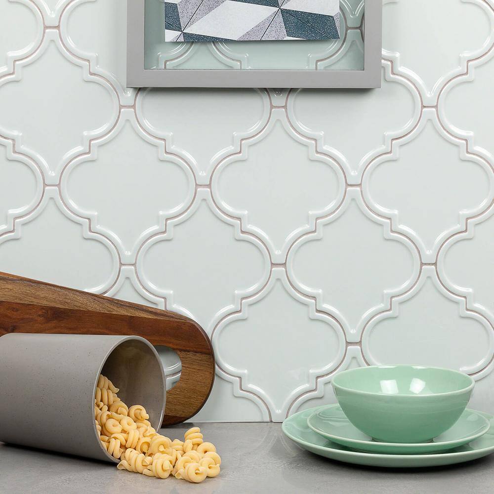 Labyrinth Light Blue Polished Ceramic Arabesque Wall Tile