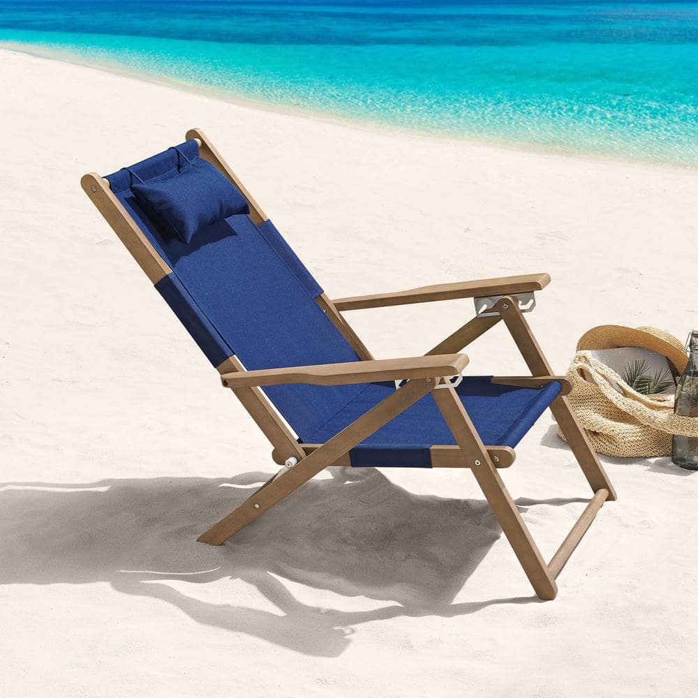 Blue Eucalyptus Wood Folding Camping Chair with Arms