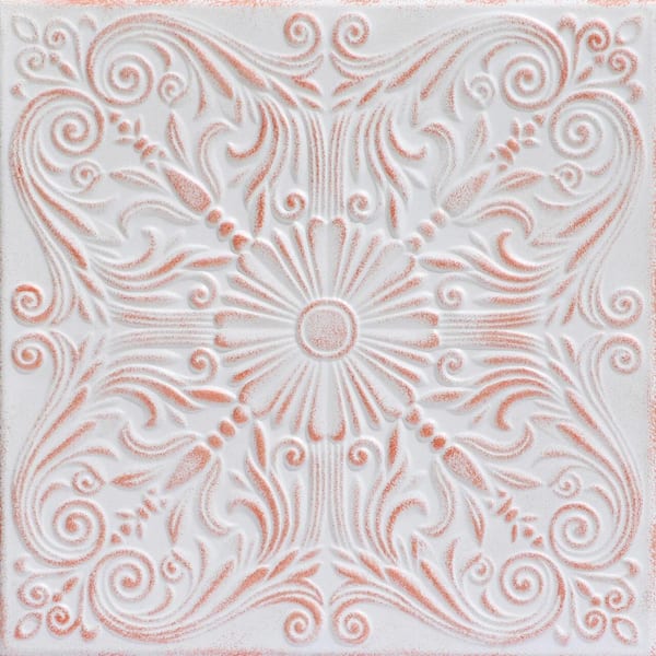 Spanish Silver White Washed Copper 1.6 ft. x 1.6 ft. Decorative Foam Glue Up Ceiling Tile (21.6 sq. ft./case)