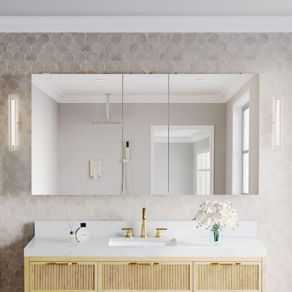 ROSA 60 in. W x 32 in. H Rectangular Tri-View Aluminum Medicine Cabinet with Mirror, Combo Set, BLUM Hinge, Soft Close