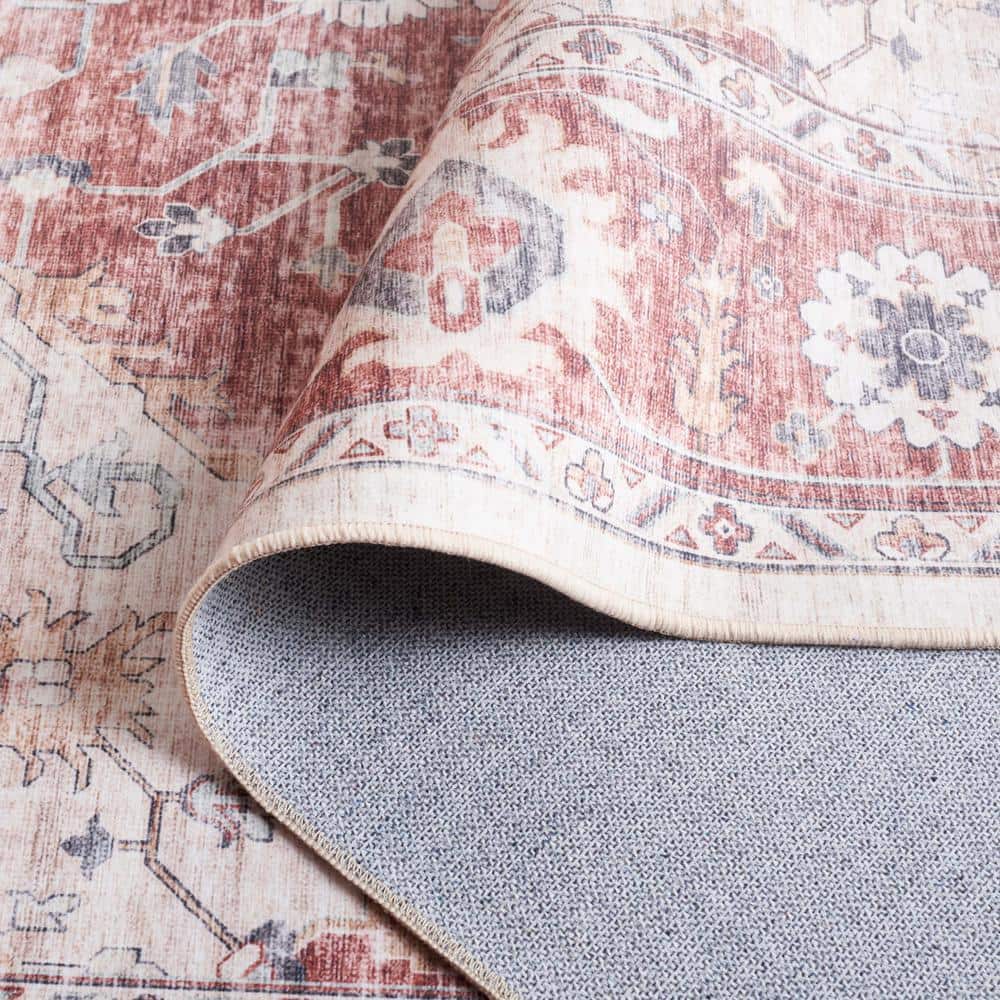 Arizona Light Red and Beige 6' x 9' Synthetic Washable Area Rug