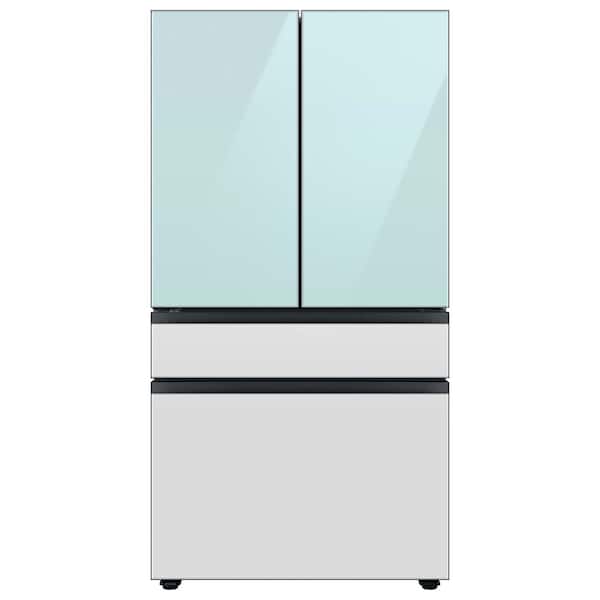 Bespoke 36 in. 23 cu. ft. Counter Depth Morning Blue/White Glass 4-Door French Door Smart Refrigerator w/Beverage Center