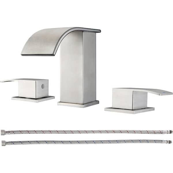 Dyiom Brushed Nickel Waterfall Bathroom Faucet Widespread Bathroom Faucets for Sink 3-Hole Bath Accessory Set