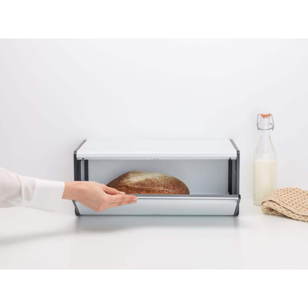 White Steel Fall Front Bread Box with Magnetic Seal