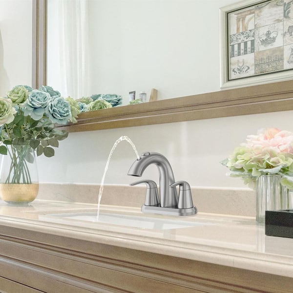 Nadina 4 in. Centerset Double Handle Bathroom Fountain Faucet in Brushed Nickel