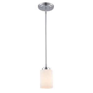 Mod Pod 1-Light Polished Chrome Mini Pendant Light Fixture with Frosted Glass Cylinder Shade