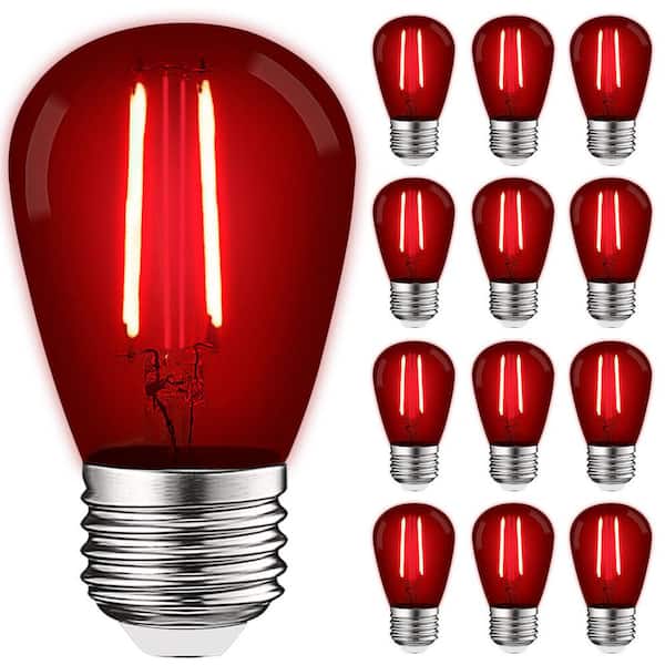 LUXRITE 11-Watt Equivalent S14 Edison LED Red Light Bulb, 0.5-Watt, Outdoor String Light Bulb, UL, E26 Base, Wet Rated (12-Pack)