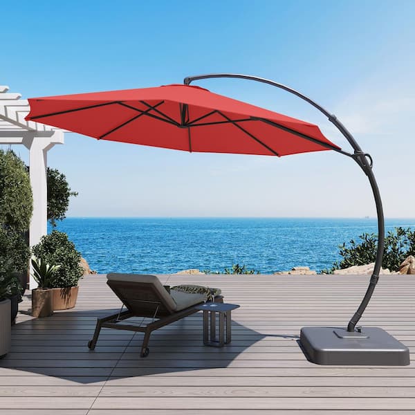 LAUSAINT HOME 11 ft. Aluminum Cantilever Patio Umbrella with Base in Wine Red
