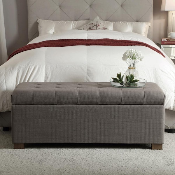 Homepop Large Tufted Taupe 46 in. Bedroom Bench Without Back with Storage