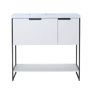 35-7/16 in. W x 18-1/8 in. D x 34-1/4 in. H Bath Vanity in White Straight Grain with White Resin Top