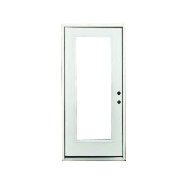 Steves & Sons Element 32 in. x 80 in. Left-Hand Full Lite Clear Glass Microblind White Primed Steel Prehung Front Door with Brickmold