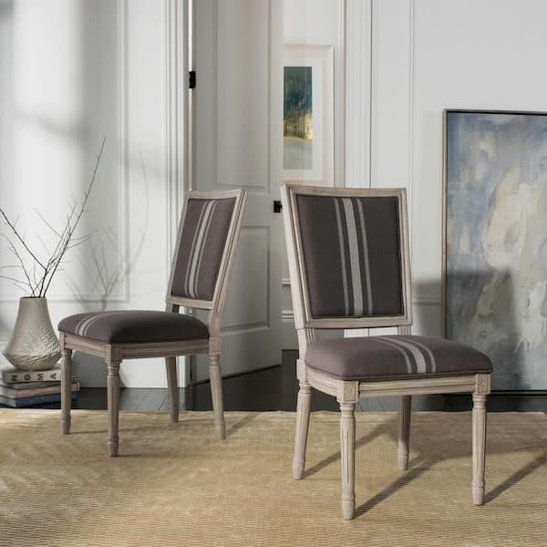 Buchanan Gray/Beige/Rustic Gray 19 in. H French Brasserie Linen Rectangular Side Chair (Set of 2)