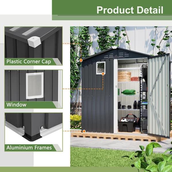 Thanaddo 6 ft. W x 4 ft. D Outdoor Metal Tool Storage Shed, Black