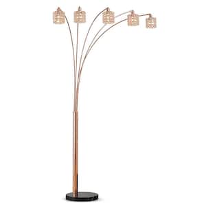 Flair 85 in. H Rose Copper Finish LED Dimmable 5-Light Crystals Arch Floor Lamp with LED Bulbs