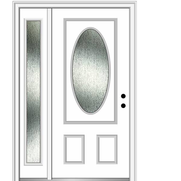 MMI Door 48 in. x 80 in. Left-Hand/Inswing Rain Glass Brilliant White Fiberglass Prehung Front Door on 4-9/16 in. Frame