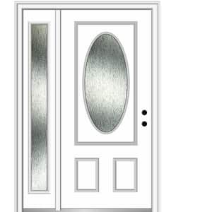 50 in. x 80 in. Left-Hand Inswing Rain Glass Brilliant White Fiberglass Prehung Front Door on 4-9/16 in. Frame