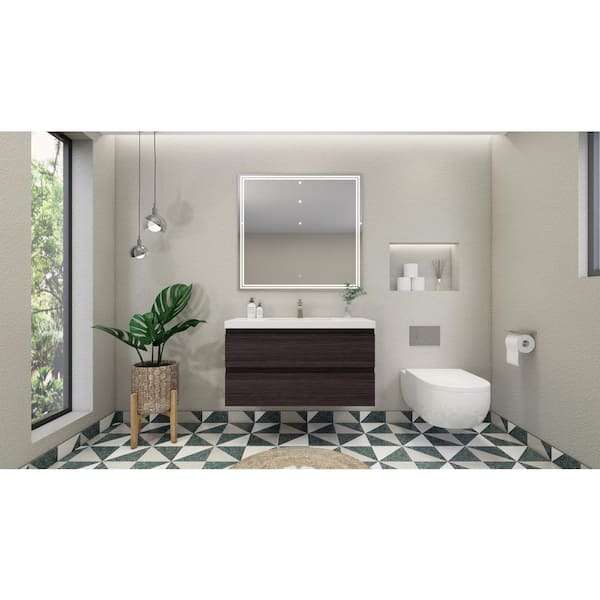 Unbranded Bohemia 42 in. W Bath Vanity in Dark Gray Oak with Reinforced Acrylic Vanity Top in White with White Basin