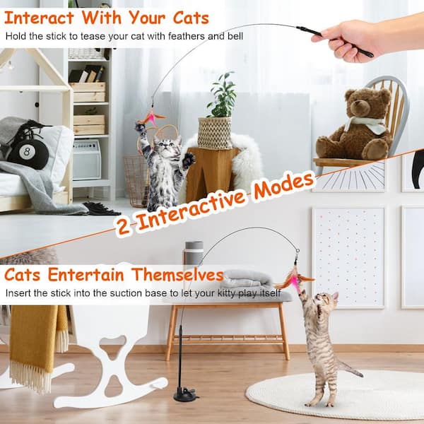 Besufy Cat Toy,Funny Pet Feather Bell Spring Suction Cup Elastic Playing  Interactive Toy 