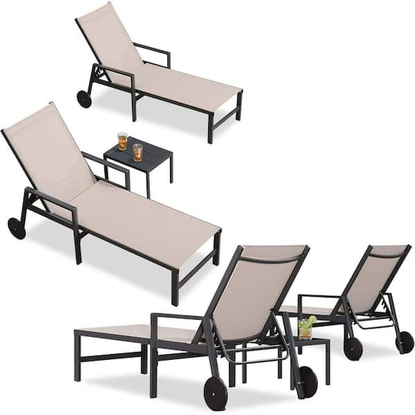 Outdoor Chaise Lounge with Wheels for Patio, Beach, Yard, Pool, Side Table Included