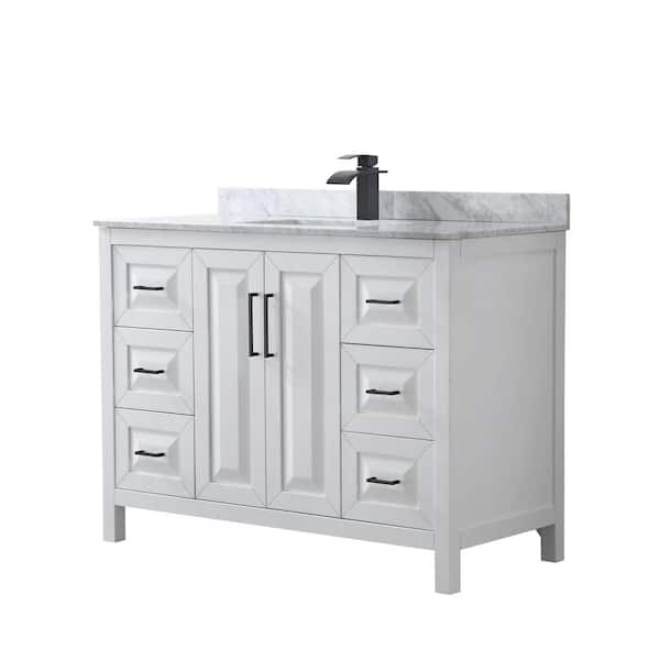Wyndham Collection Daria 48-in White Single Sink Bathroom Vanity with White Carrara Marble Natural Marble Top (Mirror Included)