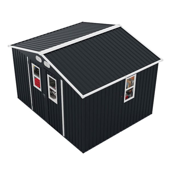 8 ft. W x 10 ft. D Metal Shed with Lockable Doors, 4 Daylight Windows in Dark Gray (80 sq. ft. )