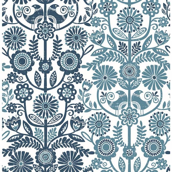 A-Street Prints Lovebirds Navy Folk Stripe Paper Strippable Roll (Covers 56.4 sq. ft.)
