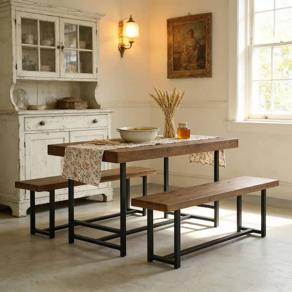 ダイニングテーブル BELLS FACTORY DINING TABLE W1500 BYBLIGHT 3-Piece Rectangle White and Brown Wood Top Dining Room