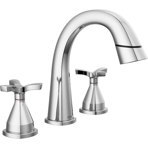 Delta Stryke 8 in. Widespread Double-Handle Bathroom Faucet with Pull-Down Spout in Lumicoat Chrome