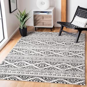 Tulum Ivory/Black 5 ft. x 5 ft. Square Tribal Geometric Striped Area Rug