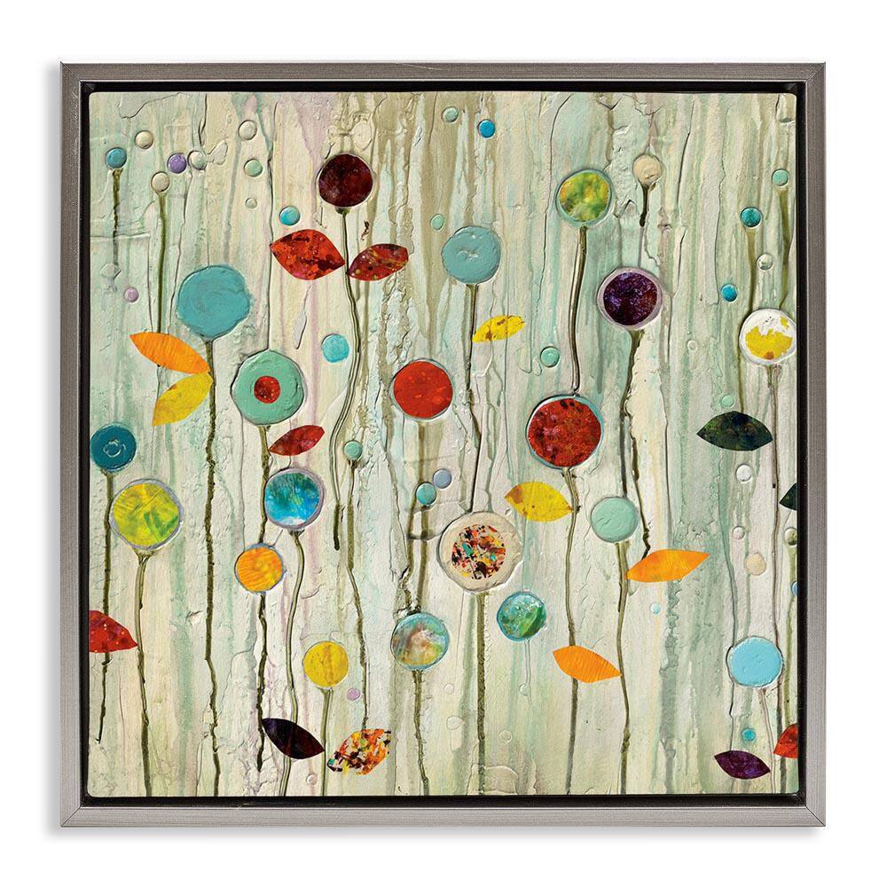 Abstract Whimsical Floral Scene by Classic Collection Gray Floater Frame Graphic Art Print Nature 18 in. x 18 in. price history on PriceWatchPro