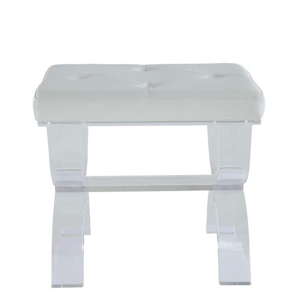 Acme Furniture Clarkia White Leatherette and Clear Acrylic Stool