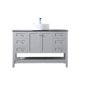 Simply Living 48 in. W x 18.875 in. D x 38 in. H Bath Vanity in Gray with Black Tempered Glass Top