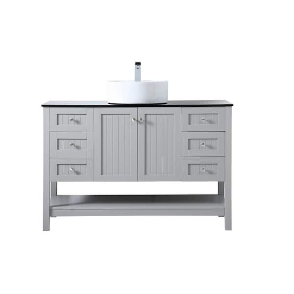 Unbranded Simply Living 48 in. W x 18.875 in. D x 38 in. H Bath Vanity in Gray with Black Tempered Glass Top