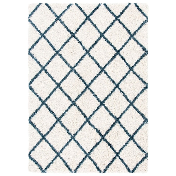 Hudson Shag 5 ft. x 8 ft. Ivory/Steel Blue Diamond Area Rug