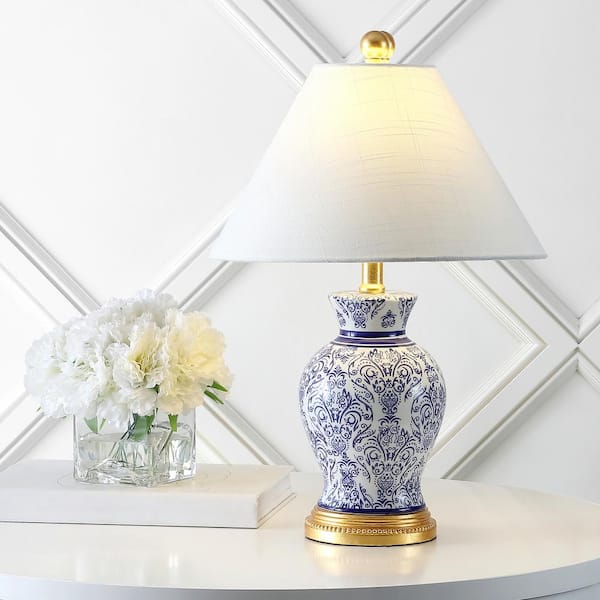 JONATHAN Y Xia 21 in. Blue Ceramic/Iron Classic Modern LED Table Lamp (Set of 2)