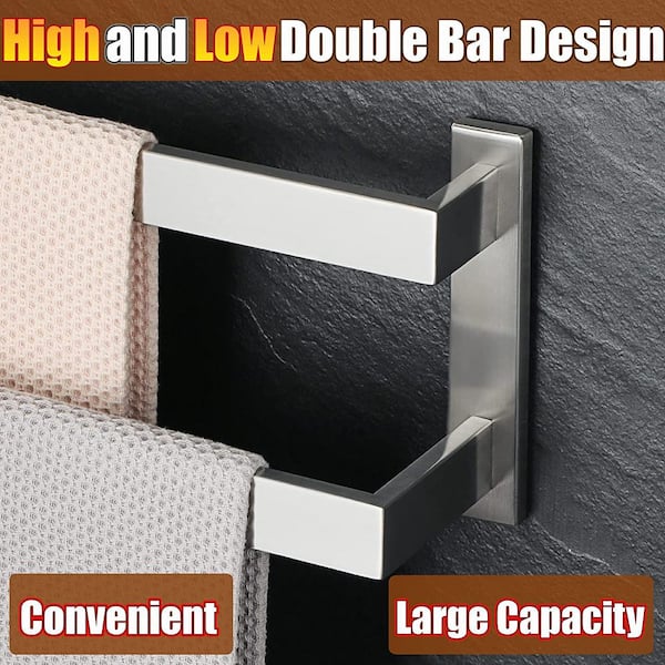 mDesign Steel Wall-Mounted Self-Adhesive Towel Rack Holder - 2 Pack - Satin  