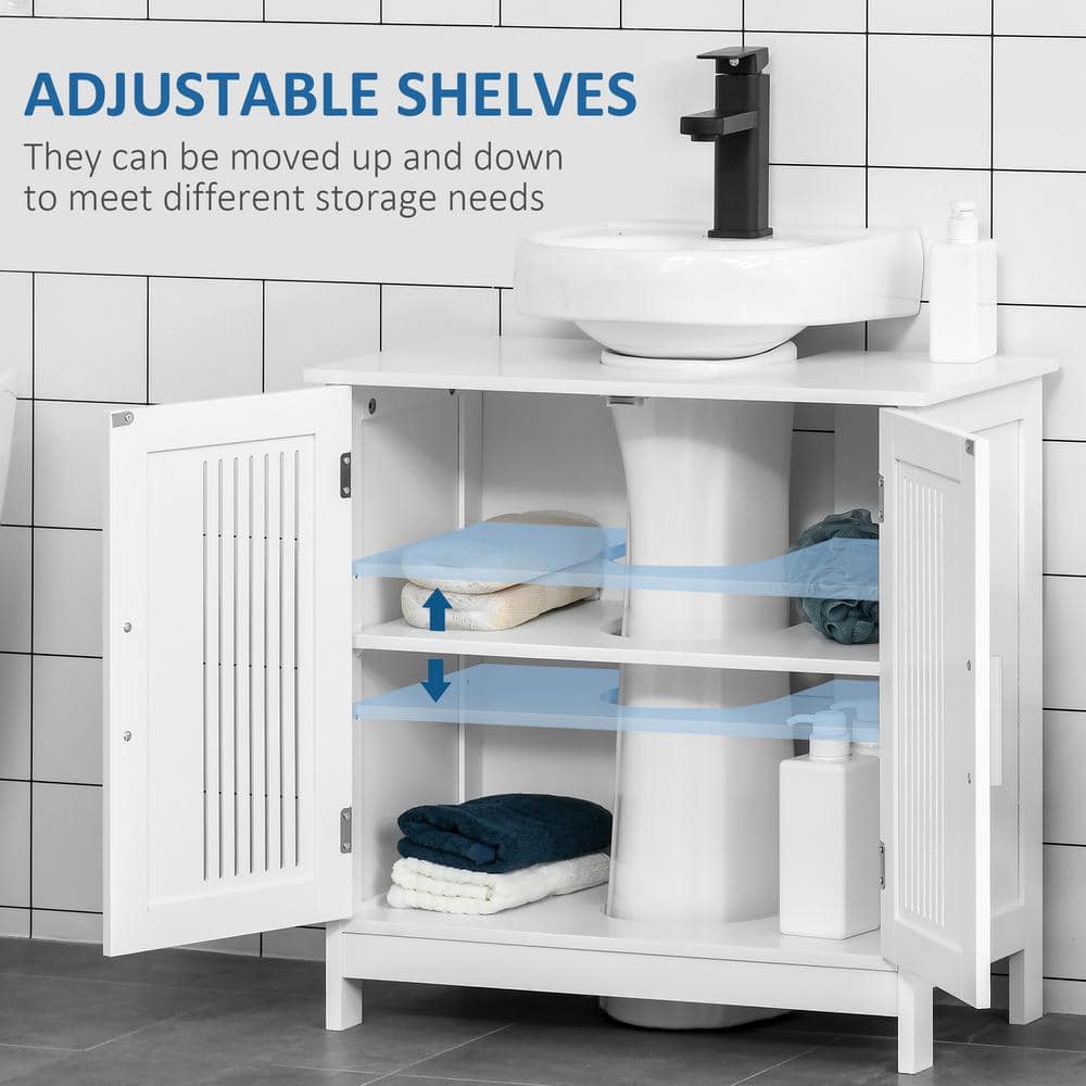 White MDF Pedestal Under Sink Cabinet with Adjustable Shelves
