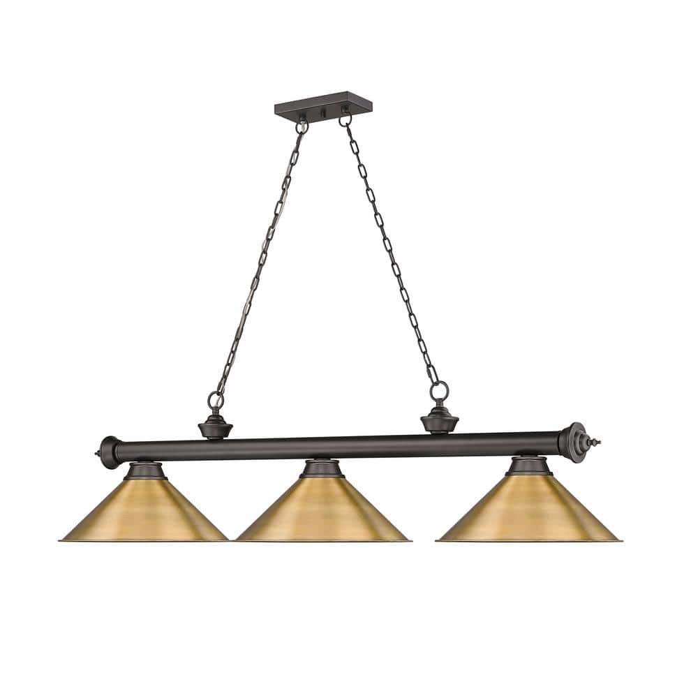 Bronze and Rubbed Brass 3-Light Billiard Pendant