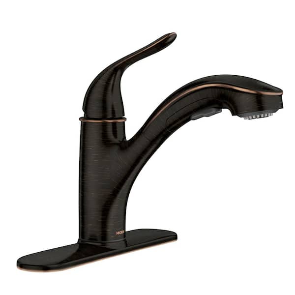 MOEN Brecklyn Single-Handle Pull-Out Sprayer Kitchen Faucet with Power Clean in Mediterranean Bronze