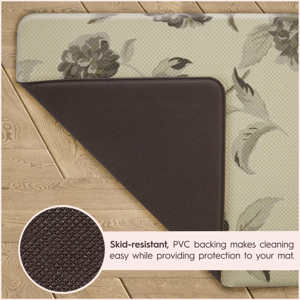 Light Gray Floral PVC Anti-Fatigue Kitchen Mat, 48" x 17.5"