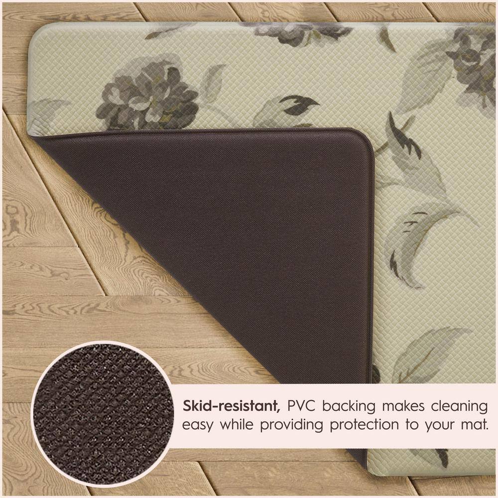 Gray Floral Anti-Fatigue Kitchen Mat, 17.5" x 60"