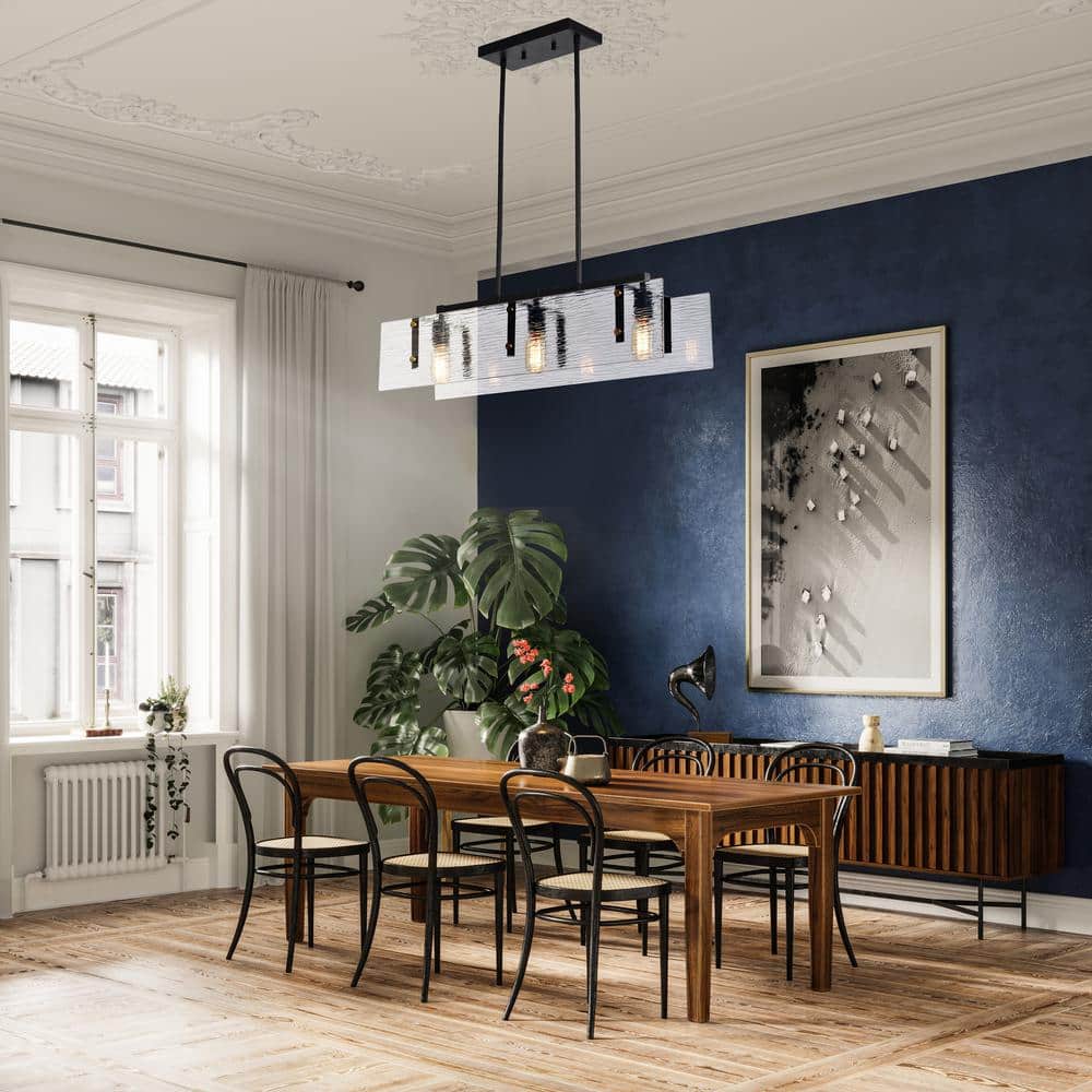 Elegant 30" Gold Linear Chandelier with Strie Glass - LED Compatible