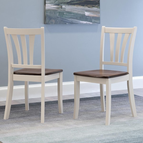 Dillon Dark Brown and Cream Solid Wood Curved Vertical Salt Backrest Dining Chairs (Set of 2)